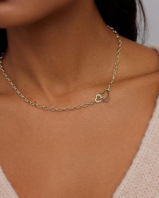 gorjana - Parker Heart Necklace 16 1/2 or 17 inches - 18K Gold Plated - Cable Chain, Interlocking Double Open Hearts - Gifting Necklace to Loved One - Stylish Gift Packaging - Unique Heart Hinge Closure