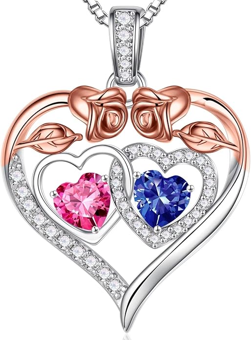 Iefil Valentines Day Gifts for Her - 925 Sterling Silver Rose Heart Necklaces for Women, Anniversary Birthday Gifts for Wife Girlfriend Mom