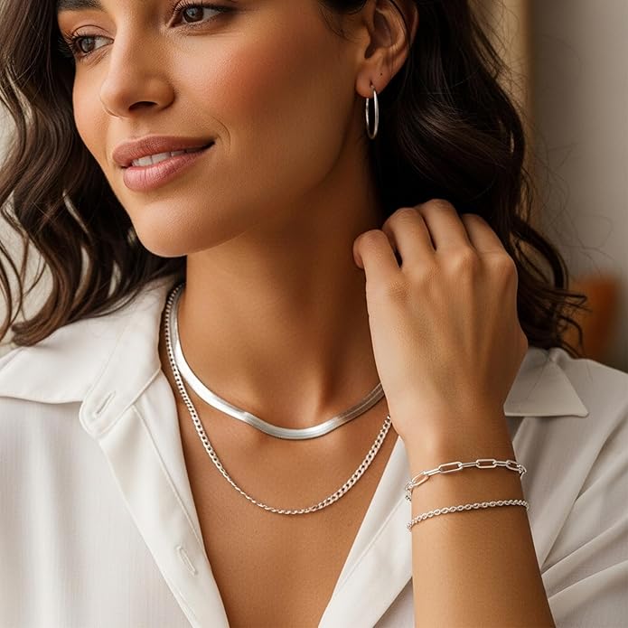 Valentines Gifts -56 Pcs Gold Jewelry Set for Women with 5Pcs Layered Necklace, 5Pcs Layered Necklace, 12 Bracelets, 4 Hoop Earrings, 8 Stackable Rings, 10 hairpins, 12 Studs Earrings Jewerly set for Women
