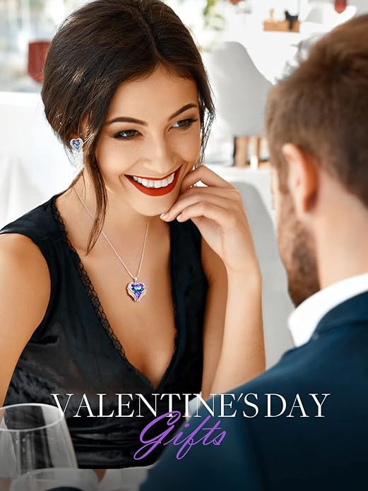 CDE Valentines Day Gifts for Women Angel Wings Necklace for Women with Birthstone, Love Heart Silver Tone/Gold Tone Pendant, Ideal Anniversary or Birthday Jewelry Gifts for Wife Girlfriend Her