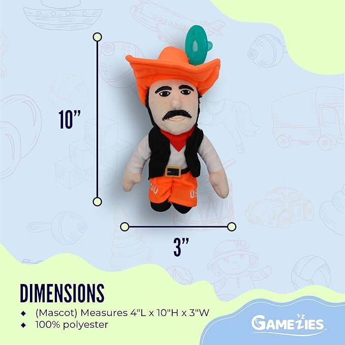 Gamezies Baby Boy and Girl Silicone Pacifier with College Mascot Stuffed Toy Plush, Collegiately Licensed, Pistol Pete, Oklahoma State University CPSIA Tested, BPA-Free 0-6 Months