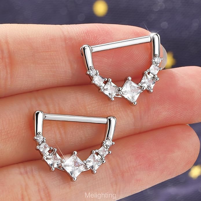 Melighting 14G Star Nipple Rings Steel 316L Nipple Piercing Jewelry Clear CZ Nipple Bars Clicker Nipple Barbell For Women Men 14mm