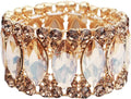 Women’s Elegant Wedding Bridal Crystal Double Row Marquise-Shape Leaf Stretch Bangle Bracelet Bride Jewelry for Women