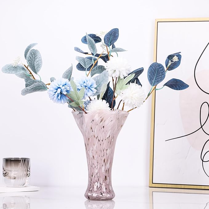 9.0" H Pink Glass Vases for Flower, Unique Hand Blown Glass Vase | Wide Mouth - Image 4