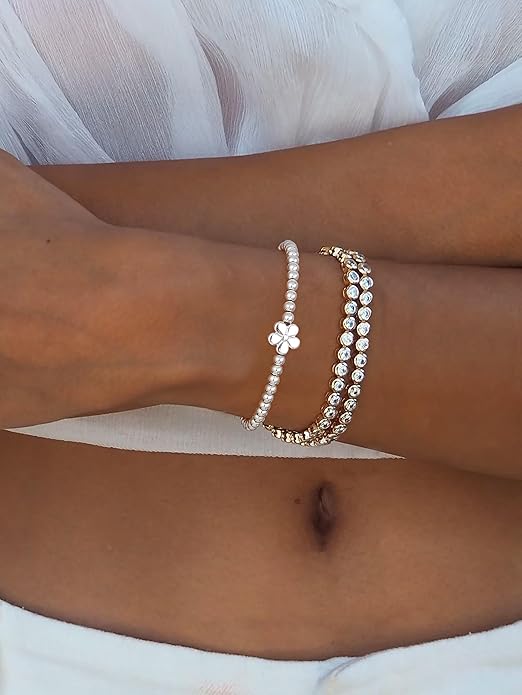 Gold Bracelets for Women 14K Gold Beaded Bracelets Stackable Bracelets for Women Gold Charm Bracelet Non Tarnish Gold Jewelry for Women Trendy