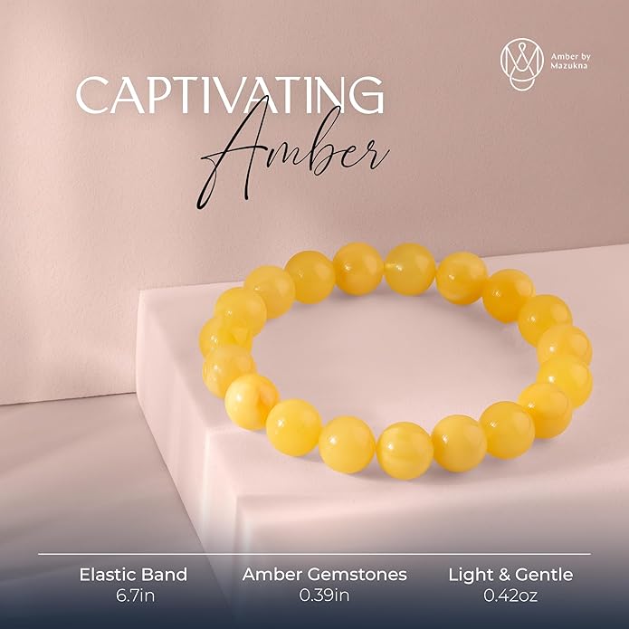 Natural Baltic Amber Bracelet for Women and Men – Stretch Wristband with Faceted Beads, Lightweight Unisex Jewelry Gift for Daily and Casual Wear