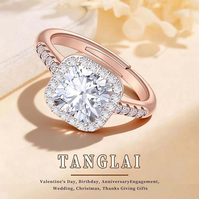 Engagement Rings for Women, Wedding Band for Women，Brilliant D Color VVS1 Clarity Lab Created Rings 14K White Gold Vermeil Ring for Women Jewelry Gifts Adjustable Ring 4-10