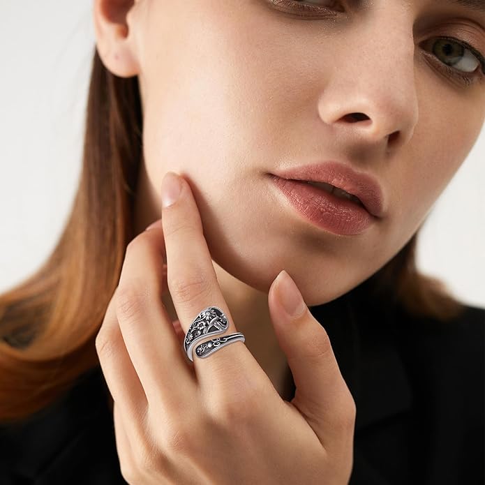 Spoon Ring for Women 925 Sterling Silver Hummingbird Ring Vintage Antique Spoon Rings Hummingbird Jewelry Adjustable Rings for Women