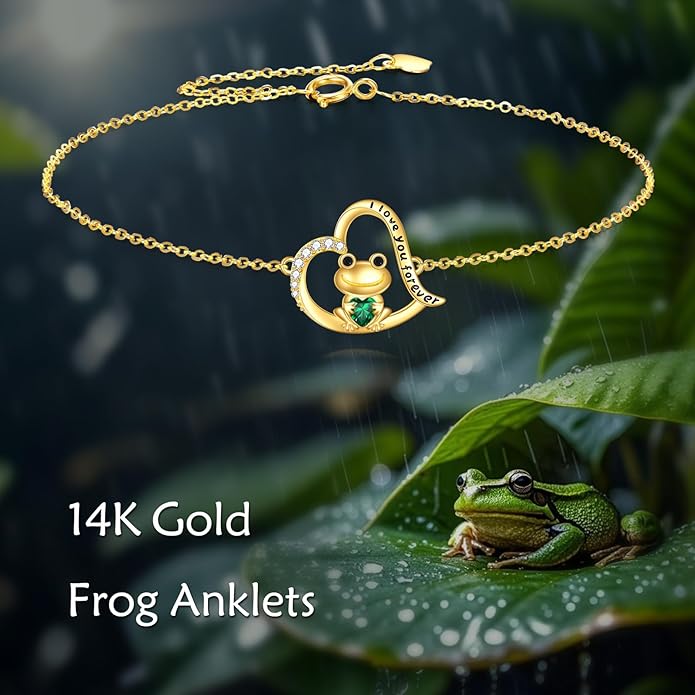 KECHO 14k Yellow Gold Butterfly/Dragonfly/Frog/Sunflower/Daisy/Tree of life/Moon/Clover Bracelet Anklet for Women