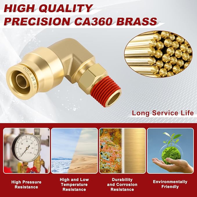 90° Swivel Male Elbow, 3/8" Tube x 1/8" NPT, DOT Approved 2PCS | - Image 2