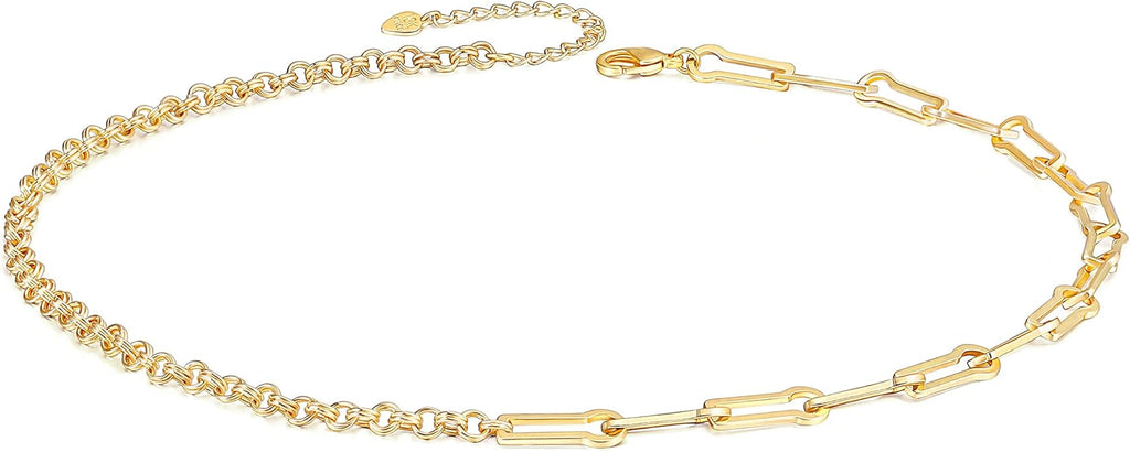 Aobei Pearl 18K Gold Plated Paperclip Chain Choker Satellite Chain Freshwater Cultured Biwa Pearl Pendant Necklace Dainty Jewelry for Women