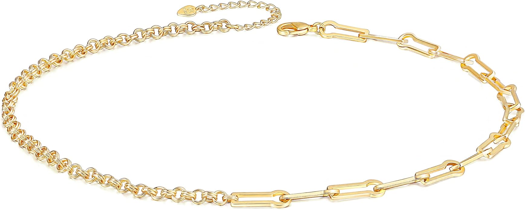 Aobei Pearl 18K Gold Plated Paperclip Chain Choker Satellite Chain Freshwater Cultured Biwa Pearl Pendant Necklace Dainty Jewelry for Women