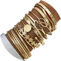 17IF Gold Bangle Bracelet For Women, 14k Multilayer Charm Textured Stackable Bracelets Boho Indian Chunky Cuff Fashion Jewelry Gift