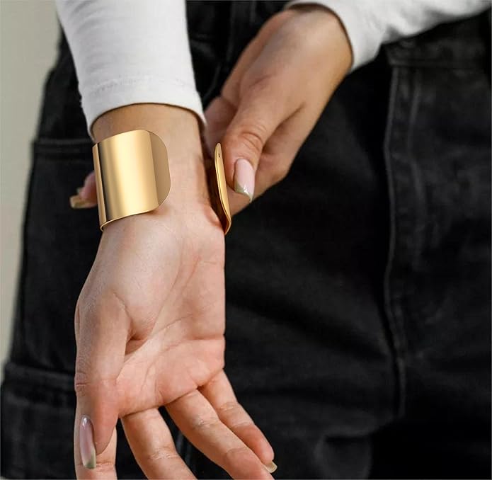 FIRAZIO 2-8 Pcs Cuff Bangle Bracelet for Women Open Wide Wire Bracelets Golden Wrist Cuff Wrap Bracelet Adjustable