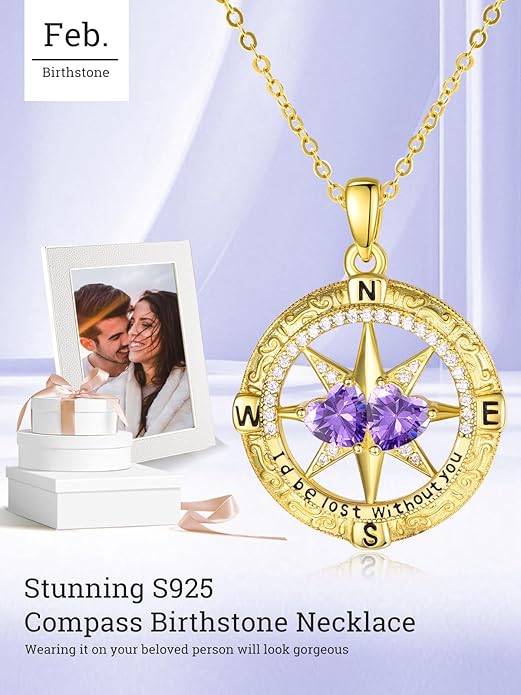Valentine's Day Gifts for Wife 925 Sterling Silver Double Birthstone Pendant Necklaces I Love You for Always and Forever Necklace Anniversary Birthday Gifts for Wife Girlfriend Mom Her