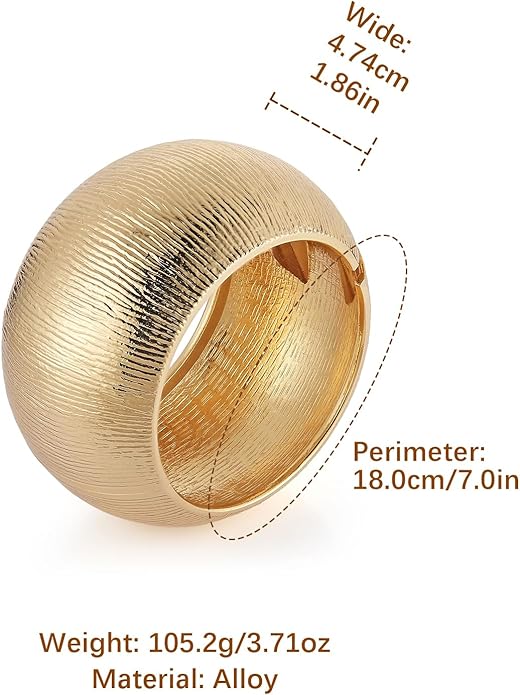 HZMAN 18K Gold Plated Wide Cuff Bracelet for Women - Premium Alloy Shiny Polished Double Layer Statement Bangle, Trendy Daily Wear Party Jewelry Accessory