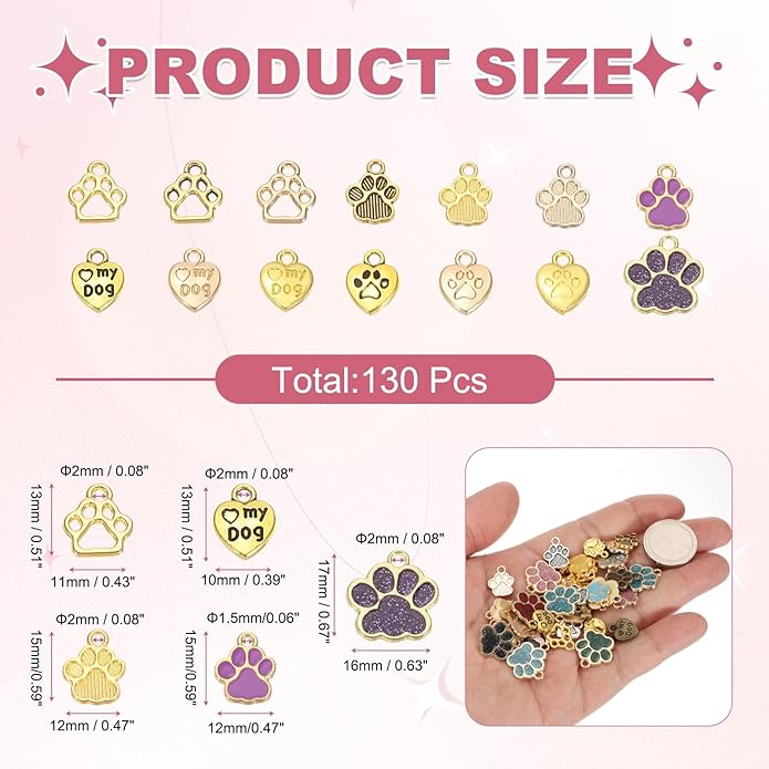 MECCANIXITY Dog Paw Print Charms, Alloy Enamel Footprint Pendants Animal Footprint Pendant for Jewelry Making