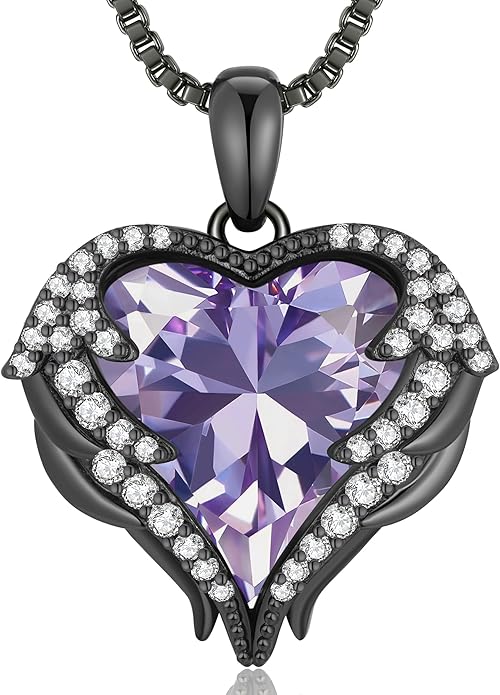 CDE Valentines Day Gifts for Women Angel Wings Necklace for Women with Birthstone, Love Heart Silver Tone/Gold Tone Pendant, Ideal Anniversary or Birthday Jewelry Gifts for Wife Girlfriend Her