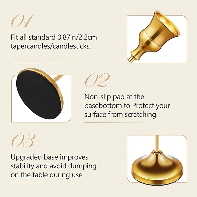 Candlestick Holders 6 PCS Metal Taper Candle Holders, KSWING Gold Candle Stick - Image 4