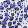 TANOSII Sew on Rhinestones 100 PCS Mixed Shapes Glass Rhinestones Sew on Crystal Gems Mental Flatback with Silver Claw for Jewelry Crafts Clothes Shoes Costume Garment Sapphire Blue