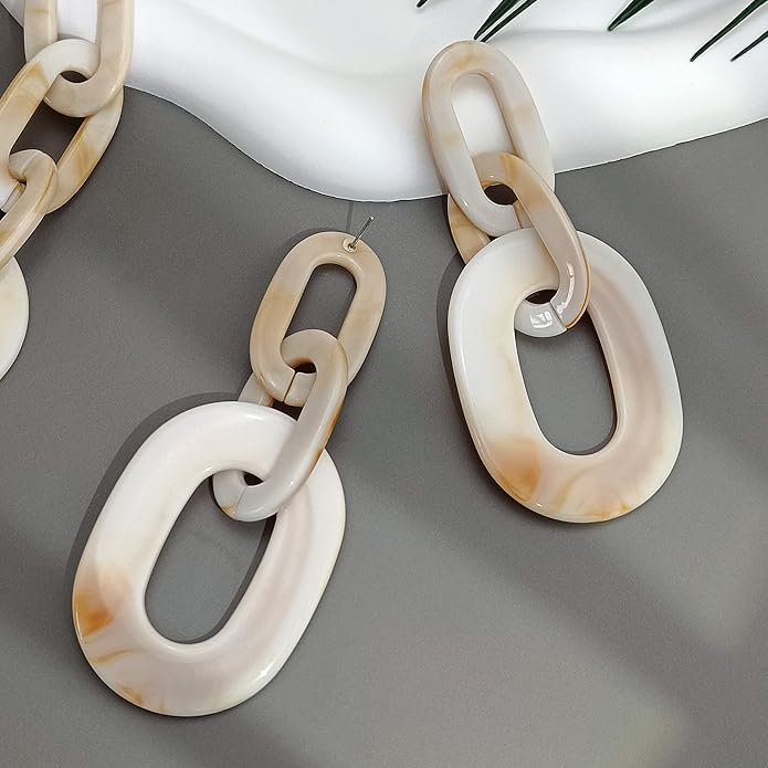 Bocar Acrylic Chunky Statement Necklace for Women Cube Link Chain Collar Necklace and Hoop Earrings Costome Jewelry Set