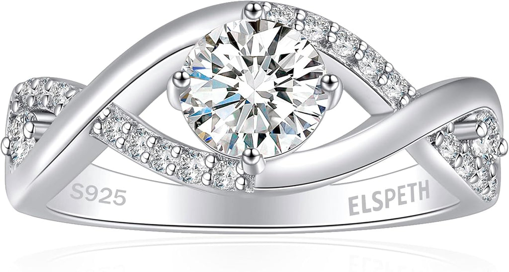 Elspeth 925 Sterling Silver Engagement Ring for Women Oval/Radiant/Pear/Princess/RoundCut Cubic Zirconia Promise Ring Size 4-10