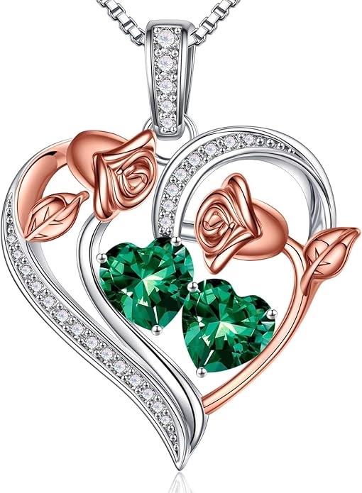 Iefil Valentines Day Gifts for Her - 925 Sterling Silver Rose Heart Necklace, Birthstone Jewelry, Anniversary Birthday Gifts for Wife Girlfriend Mom Daughter