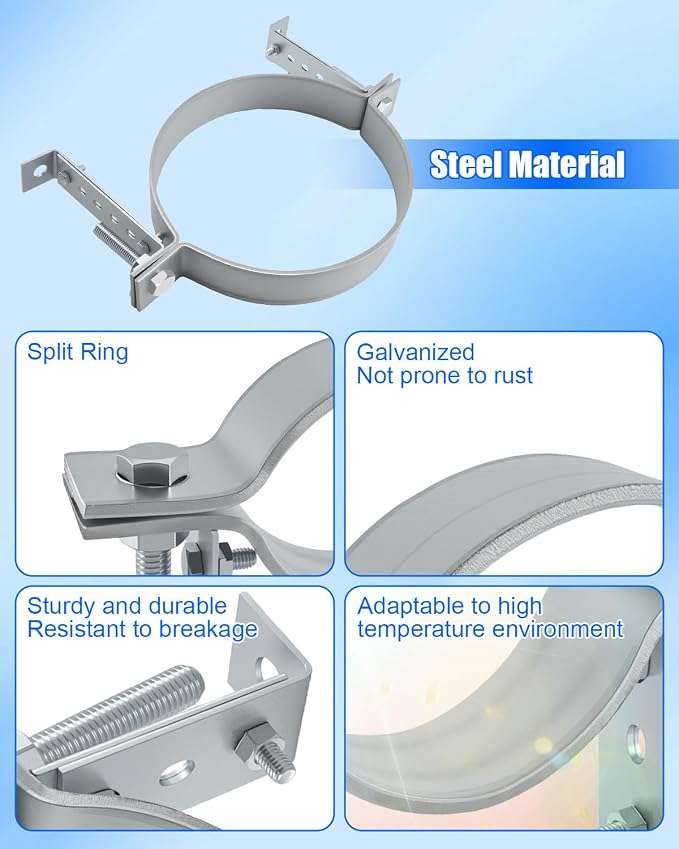 8 Inch Adjustable Pipe Bracket, Split Ring Stove Hanger Chimney Pipe Holder | B - Image 5