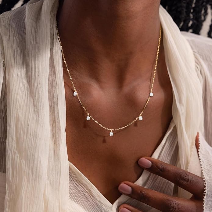 VRIUA Necklaces for Women - 14K Gold/Silver Plated Dainty Chain Necklace with Five Charms: Diamond, Bow, Snowflake, Cross, Flower, Clover, Butterfly, Heart, Star of David, and Star Trendy Jewelry