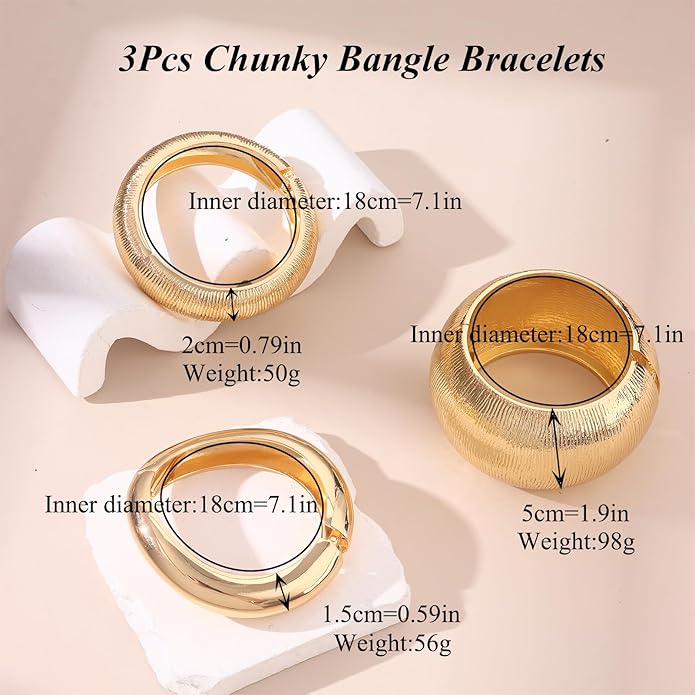 SAMOCO 3Pcs Chunky Gold Bangle Bracelets for Women Trendy Wide Wrist Cuff Bracelets Stack Statement Bangle Fashion Gifts