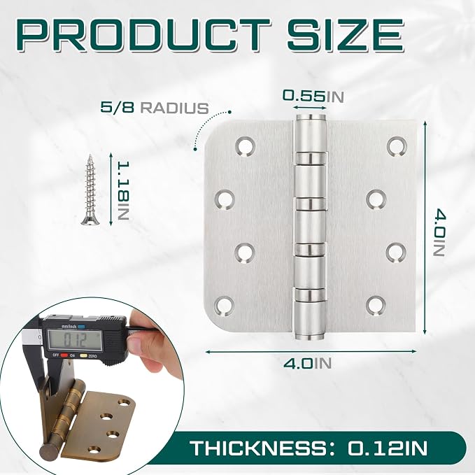3 Pcs Silver 4'' Ball Bearing Door Hinges, Square and 5/8'' Radius Corner | - Image 2