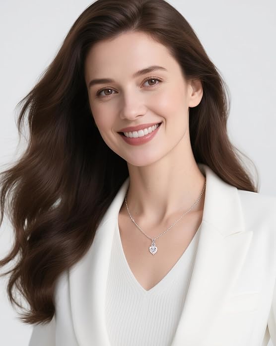 Forever Love Heart Pendant Necklaces for Women, 2-5 Carat Heartshape Moissanite Sterling Silver Pendant Jewelry, Ideal Anniversary Present or Birthday Gifts for Wife Her Girlfriend Mom Daughter