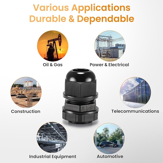 QILIPSU 50pcs 1/2" NPT Cable Gland Waterproof IP68 Nylon Cable Pass Through - Image 7