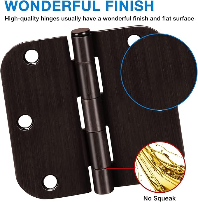 TDCHINGES Rounded Door Hinges 3.5" x 3 1/2" Oil Rubbed Bronze 5/8" 6 Pack | - Image 2