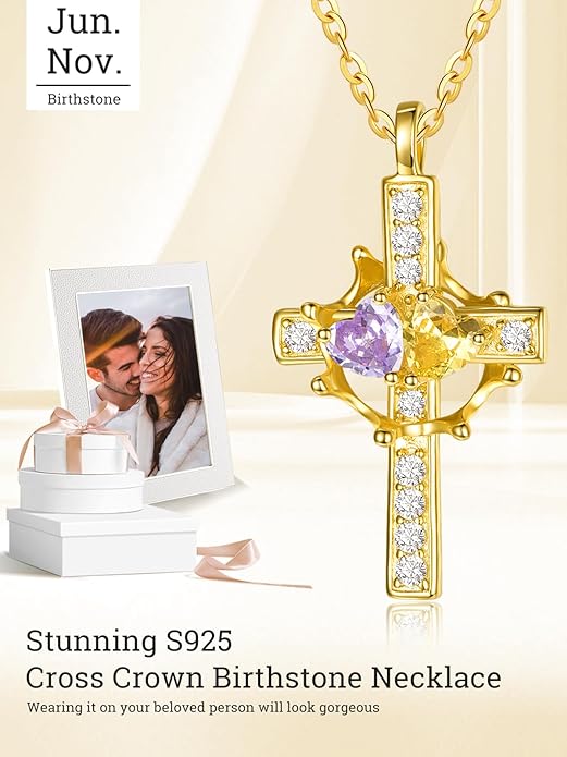 Valentine's Day Gifts for Wife 925 Sterling Silver Double Birthstone Pendant Necklaces I Love You for Always and Forever Necklace Anniversary Birthday Gifts for Wife Girlfriend Mom Her
