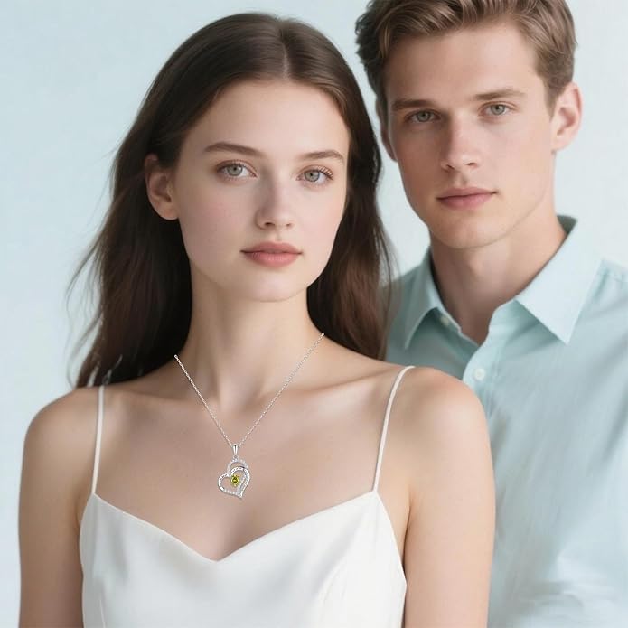Birthday Gifts Double Heart Birthstone Necklace for Women, S925 Sterling Silver Pendant Necklace Jewelry for Her Mother Mom Wife Girlfriend