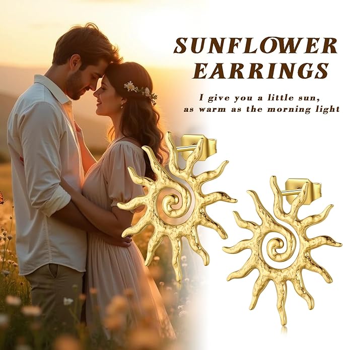 Vintage Gold Statement Stud Earrings, Stainless Steel Chunky Drop Dangle Thick Earrings, Geometric Design with Pearl Accents, Textured Sun Round Heart Pattern for Women