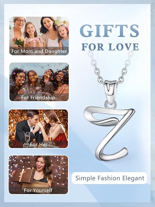 EUDORA Sterling Silver Initial Necklaces for Women, Classic 26 Letter Neckless Gifts for Girls, Sister, Mother Daughter, 18 inch Chain