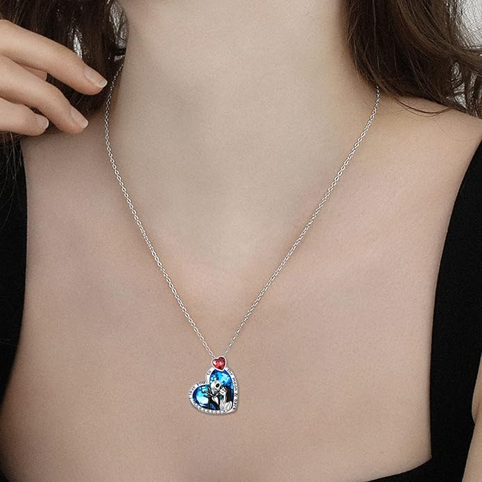 LILALO Nightmare Necklace Sterling Silver Abalone Shell Crystal Jack and Sally Necklace Jack Skellington Skull Jewelry Skull Necklaces for Women