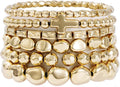 Gold Plated Beaded Bracelets for Women Trendy, 14K Gold Plated Stack Cross Pearl Gold Plated Bead Stretch Bracelets Set Elastic Hypoallergenic Bracelets Jewelry Gifts