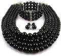 Exaggerated Imitation pearl multi-layer Necklace+bracelet+earring Large pearl necklace Wedding jewelry set for Women's and girls gifts（Multicolor optional）