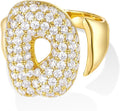 KissYan Bubble Initial Ring Valentines Day Gifts for Women, 14k Gold Plate Balloon Jumbo Letter Rings Open Adjustable Dainty Pave CZ Personalized Fashion Trendy Statement Jewelry