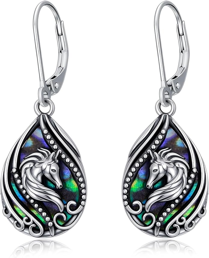 Animal Earrings 925 Sterling Silver Abalone Shell Dangle Drop Earrings Leverback Earrings Cute Animal Jewelry Gifts for Women Girlfriend