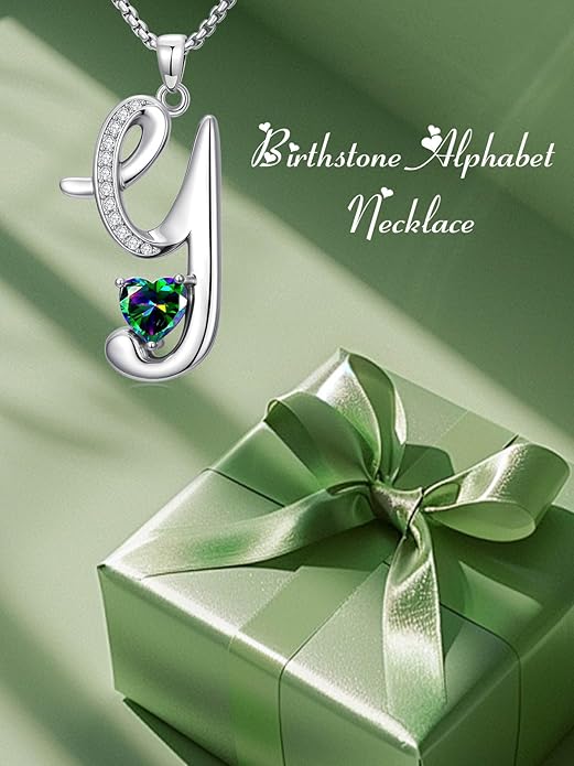 Valentines Day Gifts for Women Alphabet A to Z Initial Birthstone Pendant Necklaces for Women - 18k White Gold Plated Personalized Name Jewelry Valentine Mothers Day Birthday Gifts for Women Her Girlfriend