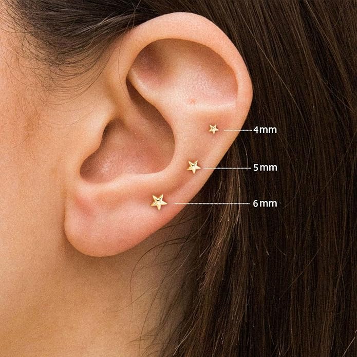 VRIUA 20G Tiny Flat Back Earrings for Women - 14K Gold/Silver Plated Small Flat Back Stud Earrings Hypoallergenic Cartilage Helix Piercing Jewelry