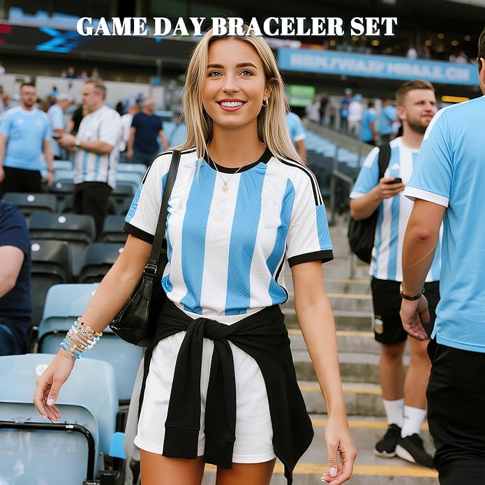 Game Day Bracelets for Women, Stackable Heishi Beaded Stretch Soccer Bracelet Soccer, World Soccer Cup Team Color Accessories & Outfits Jewelry, Soccers Dads Moms Coaches Fans Gifts
