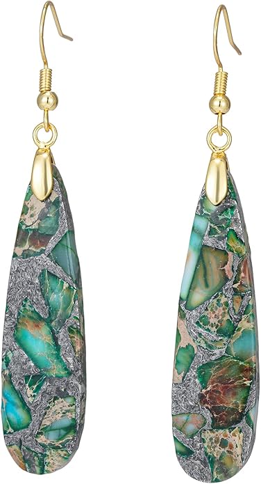 Boho Women Natural Stone Earrings Unique Healing Imperial Jasper Gemstone Energy Hypoallergenic Lightweight Dangle Drop Earrings Multiple Styles Earrings Jewelry for Birthday Party Gift