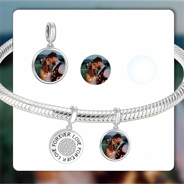 Annmors Personalized Photo Charm for Bracelet Necklaces,925 Sterling Silver Charm Love Heart Shaped Engraved Customize Picture Gift for Birthday Mother's Day Christmas,Bead Charms Jewelry for Women