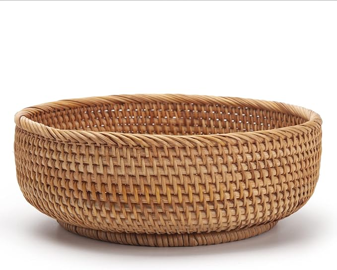 Round Rattan Fruit Baskets Woven Storage Bowls Key Holder Stackable - Image 4