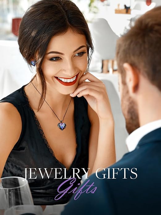 CDE Valentines Day Gifts for Women Angel Wings Necklace for Women with Birthstone, Love Heart Silver Tone/Gold Tone Pendant, Ideal Anniversary or Birthday Jewelry Gifts for Wife Girlfriend Her